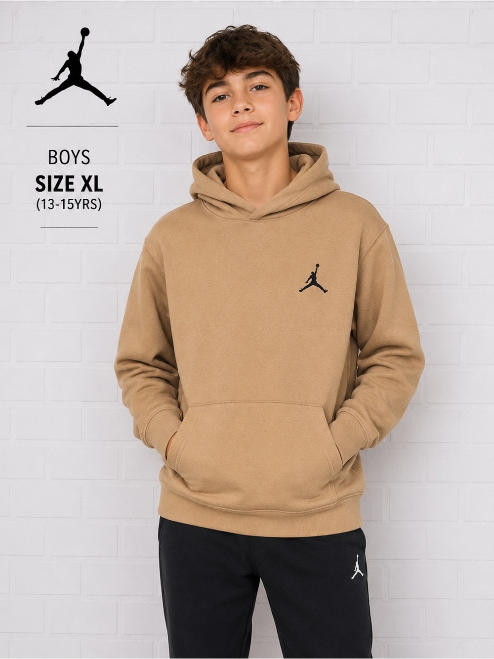 Jordan Boys Hoodie Beige Pullover Sweatshirt Size XL (13–15Y) Jumpman Logo